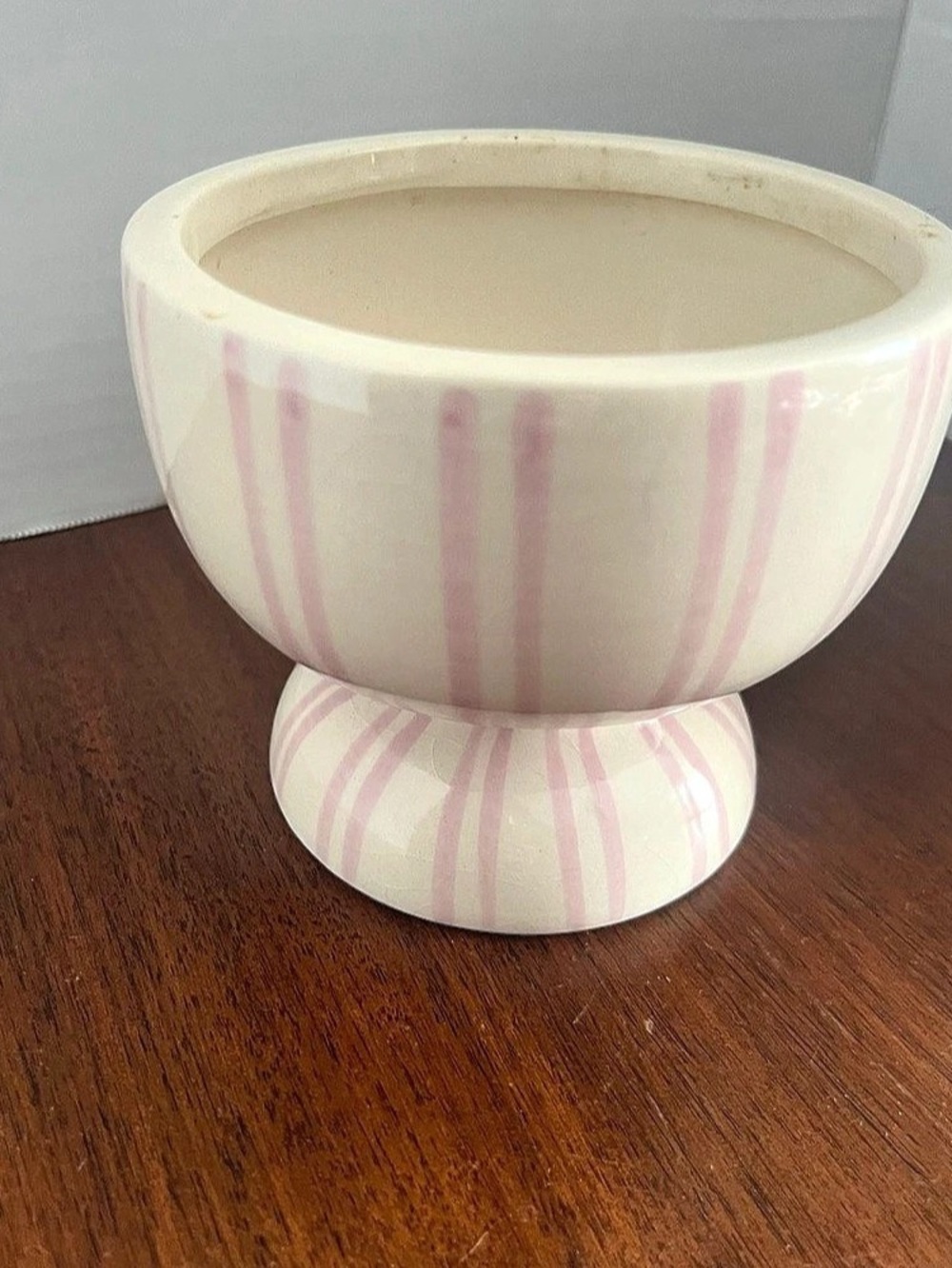 Pink Striped Ceramic Pedestal Planter